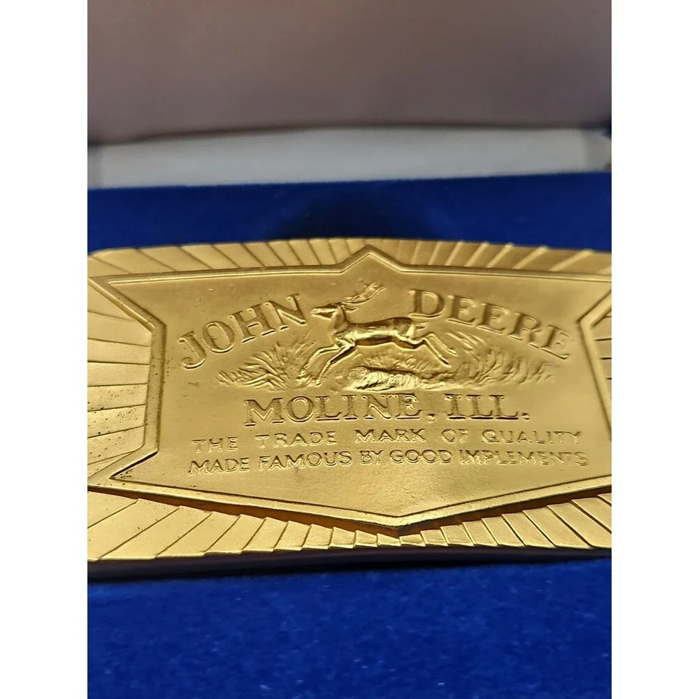 1984 JOHN DEERE Belt Buckle 1936 Historical Trademark 24-Carat Plated Limited